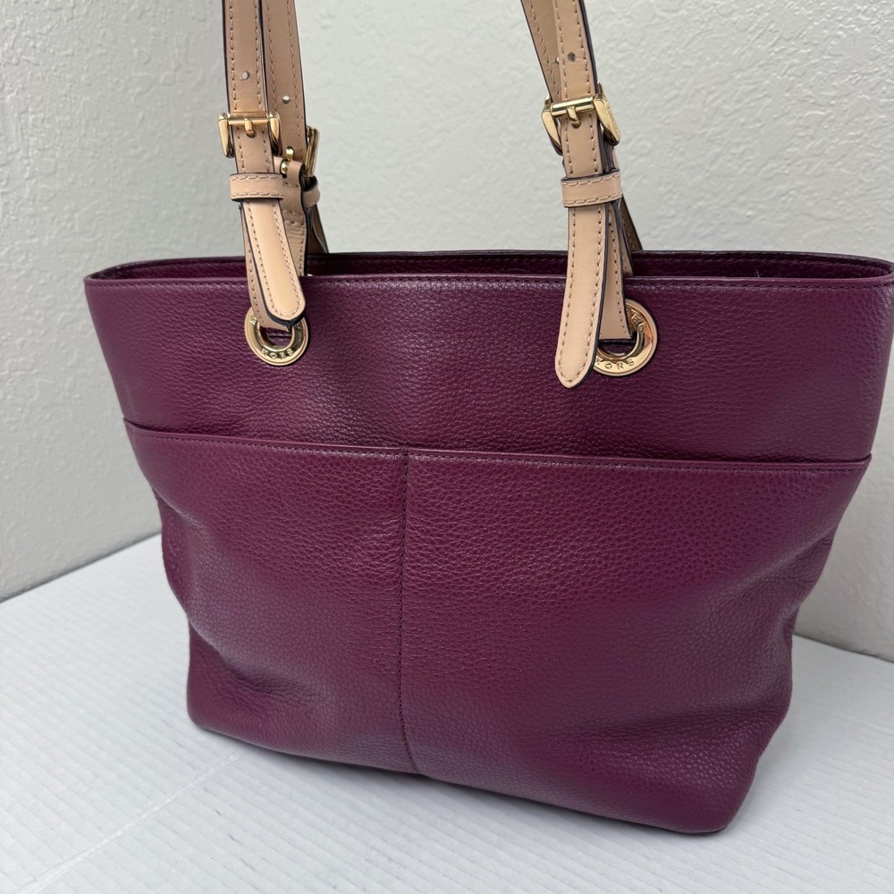 Michael Kors Bedford Pocket Tote Plum Pebble Leather Gold large Bag - Picture 4 of 12